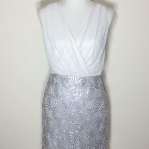 Laundry White & Silver Sequin Lace SleevelessDress